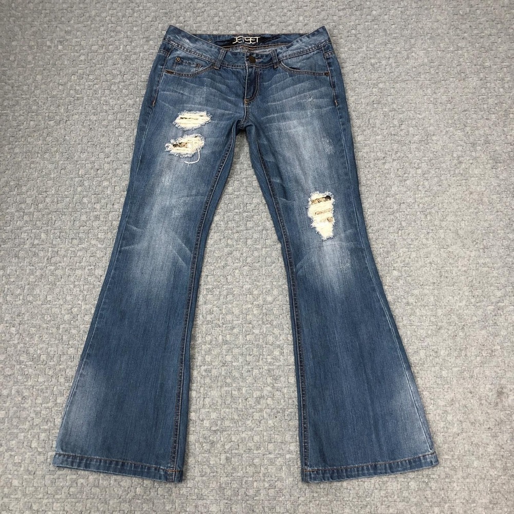 Jet Set Jeans Juniors 9/29 Blue Distressed Sequin Bootcut Denim Low Rise Teen